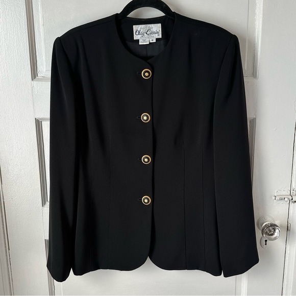 Oleg Cassini Black Tailored Blazer Gold Buttons Classic Old Money Quiet Luxury - Picture 15 of 15